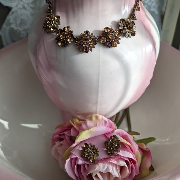 Vintage VCLM Amber rhinestone necklace with matching earrings - Picture 6 of 9